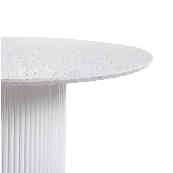 Ruokailuryhm� Sand� ruokap�yt� �120cm valkoinen terrazzo ja 4 Plaza ruokatuolia beige sametti