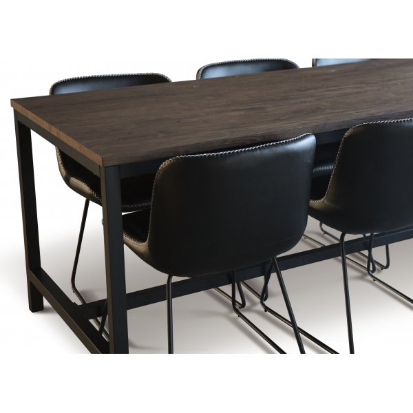 Ruokailuryhmä; pöytä 180x90 cm tummanruskea tammi ja 6 tuolia + 4.00 x Huonekalujen jalat Ruokailuryhmä; pöytä 180x90 cm tummanruskea tammi ja 6 tuolia + 4.00 x Huonekalujen jalat