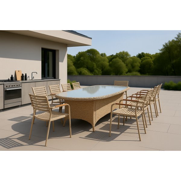 Ruokailuryhm 8 tuolia ja ruokapyt 230 x 100 cm beige/luonnonvrinen - Menton/Pino