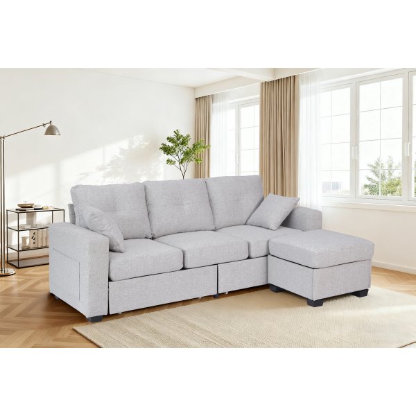 Davis-vuodesohva - Vaaleanharmaa kangas | Silytystilaa