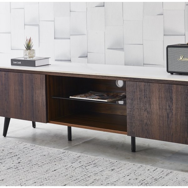 Salvador TV-taso säilytystilalla 160 cm pitkä - Marmori / tummanruskea Salvador TV-taso säilytystilalla 160 cm pitkä - Marmori / tummanruskea