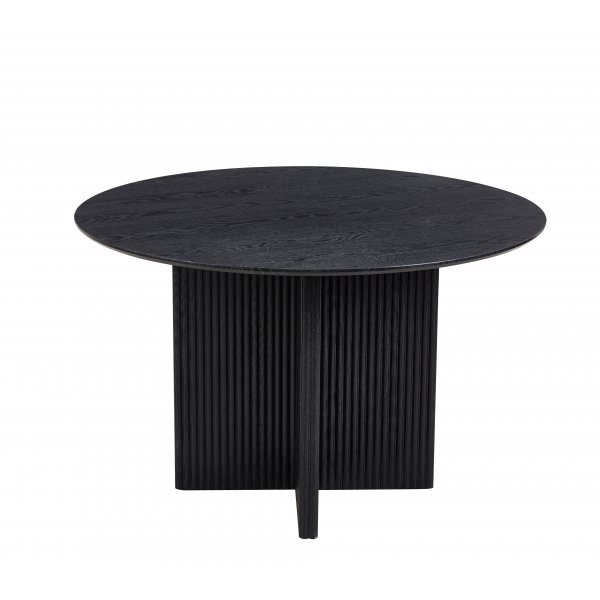 Ruokailuryhm� Crossby-p�yt� �120cm mustaksi petsattua tammea ja 4 Wilma-ruokailutuolia valkoiseksi teddykankaaksi