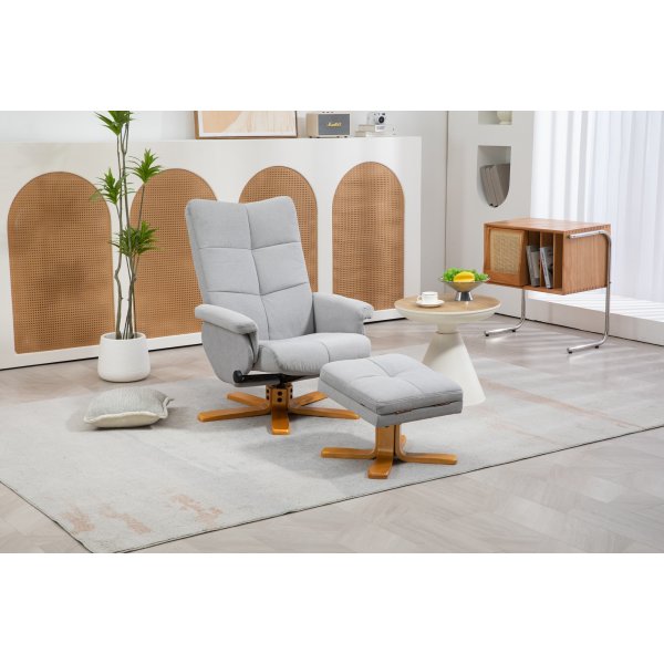 Duva sdettv nojatuoli, rahi ja silytystila - Harmaa kangas puisilla jaloilla