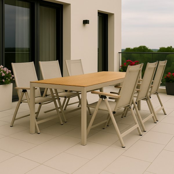 Ruokailuryhm 6-paikkaisella tuolilla ja pydll 205 x 90 cm beige/tammi - Las Vegas/Svea