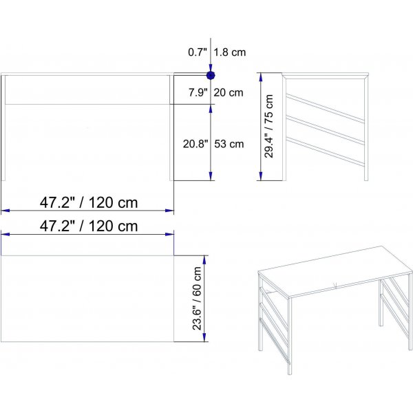Tonnikala kirjoitusp�yt� 120x60 cm - P�hkin�/musta