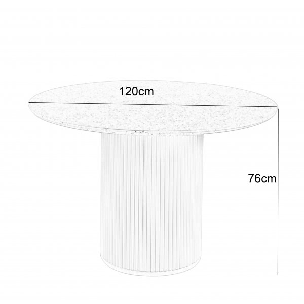 Ruokailuryhm� Sand� ruokap�yt� �120cm valkoinen terrazzo ja 4 Santos ruokatuolia beige sametti