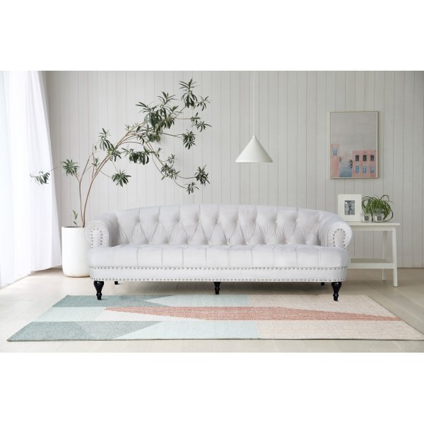 Oxford deluxe chesterfield 3-istuttava sohva beige samettia