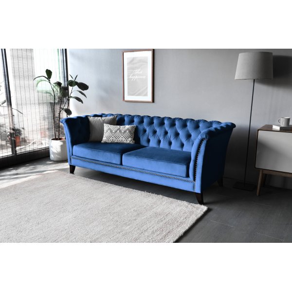 Kolmen istuttava sohva Milton Chesterfield - Tummansininen sametti + Huonekalujen tahranpoistoaine Kolmen istuttava sohva Milton Chesterfield - Tummansininen sametti + Huonekalujen tahranpoistoaine