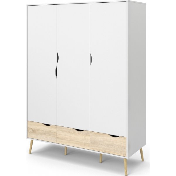 Oslon vaatekaappi 3 ovella - Valkoinen/tammi