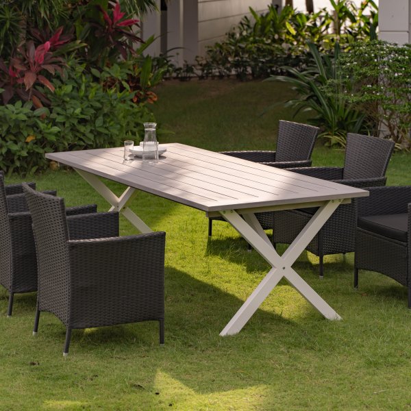 Oxford-ruokapöytä 220 cm - Valkoinen/harmaa + Huonekalujen tahranpoistoaine Oxford-ruokapöytä 220 cm - Valkoinen/harmaa + Huonekalujen tahranpoistoaine