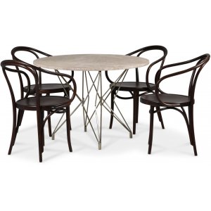 Eläintarhan ruokailuryhmä Ø105 cm sis. 4 taivutettua puurunkoista tuolia No30 Classic - Messinki / Beige Empradore Eläintarhan ruokailuryhmä Ø105 cm sis. 4 taivutettua puurunkoista tuolia No30 Classic - Messinki / Beige Empradore