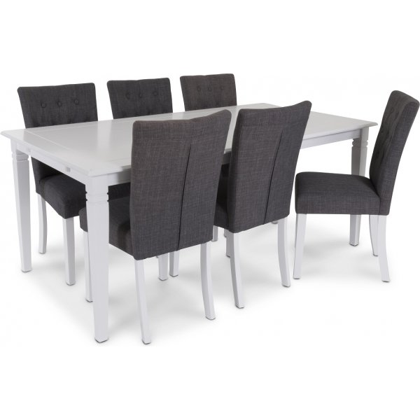 Sandhamn Food Group; Pyt 180x95 cm ja 6 Crocket-tuolia - Valkoinen/harmaa