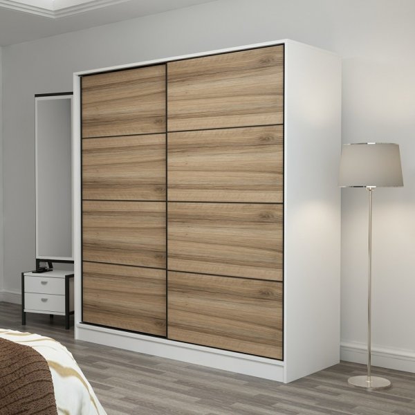 Kapusta vaatekaappi 220x52x210 cm - Valkoinen/ruskea Kapusta vaatekaappi 220x52x210 cm - Valkoinen/ruskea