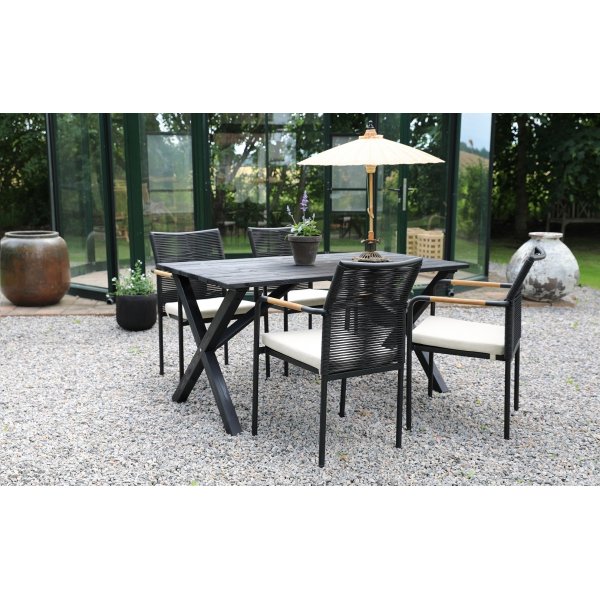 Scottsdale ulkoruokailuryhm ruokapyt 4 Skanr-runkoisella tuolilla - musta/tiikki/beige