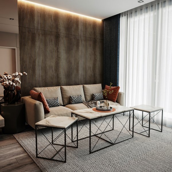 Ravina sohvapöytä 45/100 x 45/50 cm - Valkoinen marmori/musta Ravina sohvapöytä 45/100 x 45/50 cm - Valkoinen marmori/musta