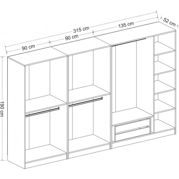 Rizada vaatekaappi 315x52x210 cm - Valkoinen Rizada vaatekaappi 315x52x210 cm - Valkoinen