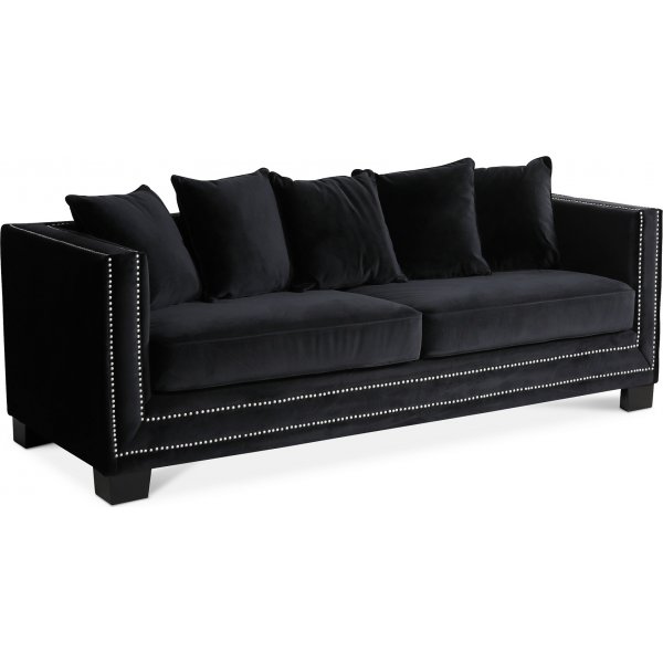 Kolmen istuttava sohva Cloude niiteillä - Musta (Sametti) Kolmen istuttava sohva Cloude niiteillä - Musta (Sametti)