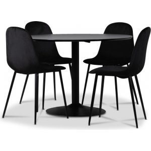 Seat-ruokailuryhmä, ruokapöytä + 4kpl Carisma-samettituolia - Musta/Musta Seat-ruokailuryhmä, ruokapöytä + 4kpl Carisma-samettituolia - Musta/Musta
