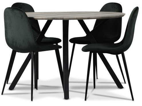 Smokey ruokailuryhm, pyre ruokapyt + 4 Carisma samettituolia - Tummanvihre + 3.00 x Huonekalujen jalat