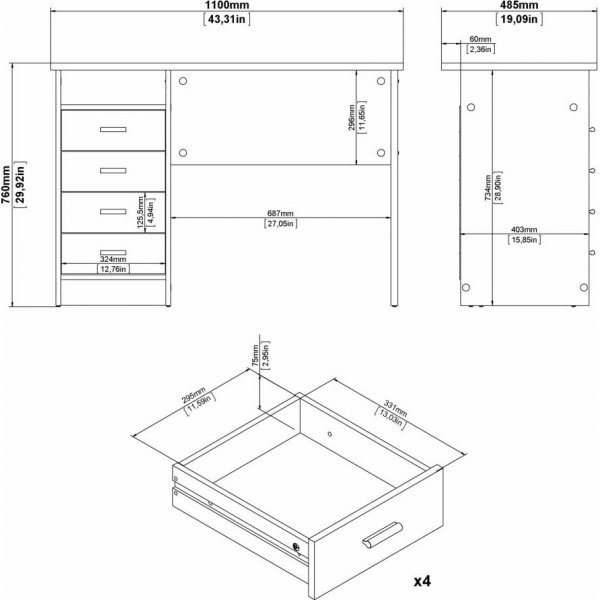 Function Plus -pyt 110 x 48,5 x 76 cm - Musta laatikko