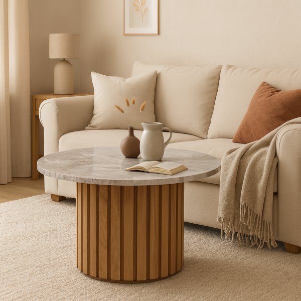 Marmorinen sohvapyt 85 - Tammi / harmaanbeige marmori