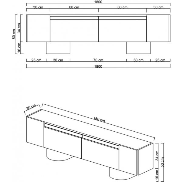 Bohem TV-taso 180 cm - Travertiini/kulta