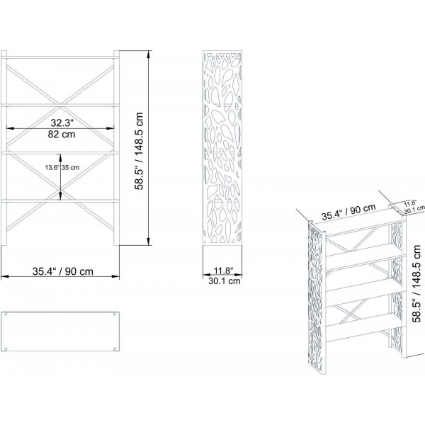 Tonga kirjahylly - Valkoinen/musta