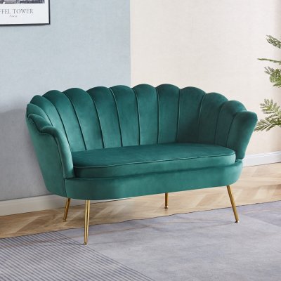 Kingsley 2-istuttava sohva samettia - vihre / messinki + Huonekalujen hoitosarja tekstiileille