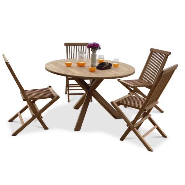 Ruokailuryhmä Saltö: Saltö pyöreä pöytä Ø120 cm sisältäen 4 teak-tuolia Ruokailuryhmä Saltö: Saltö pyöreä pöytä Ø120 cm sisältäen 4 teak-tuolia