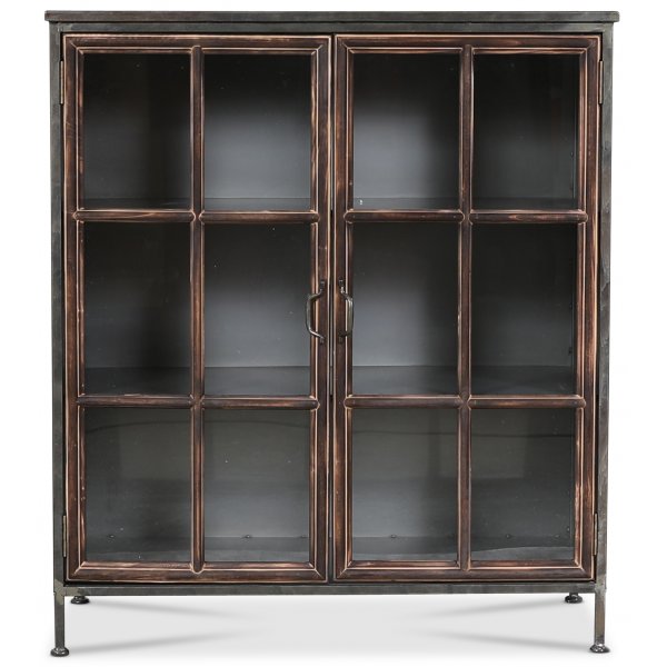 Metallinen Industry-vitriinikaappi (Lowboard) - Puu / Metalli / Lasi