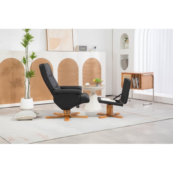 Duva lepotuoli rahiolla mustaa PU:ta ja ruskeat jalat Duva lepotuoli rahiolla mustaa PU:ta ja ruskeat jalat