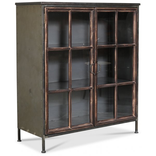 Metallinen Industry-vitriinikaappi (Lowboard) - Puu / Metalli / Lasi