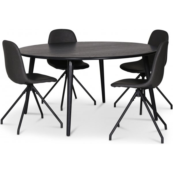 Omni-ruokailuryhm, pyre ruokapyt 130 cm sis. 4 kpl kntyvi mustia siltatuoleja - Mustaksi petsattua tammea + 3.00 x Huonekalujen jalat