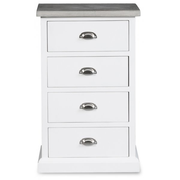 Hugo-lipasto neljällä laatikolla - Valkoinen/sementti + Huonekalujen jalat Hugo-lipasto neljällä laatikolla - Valkoinen/sementti + Huonekalujen jalat