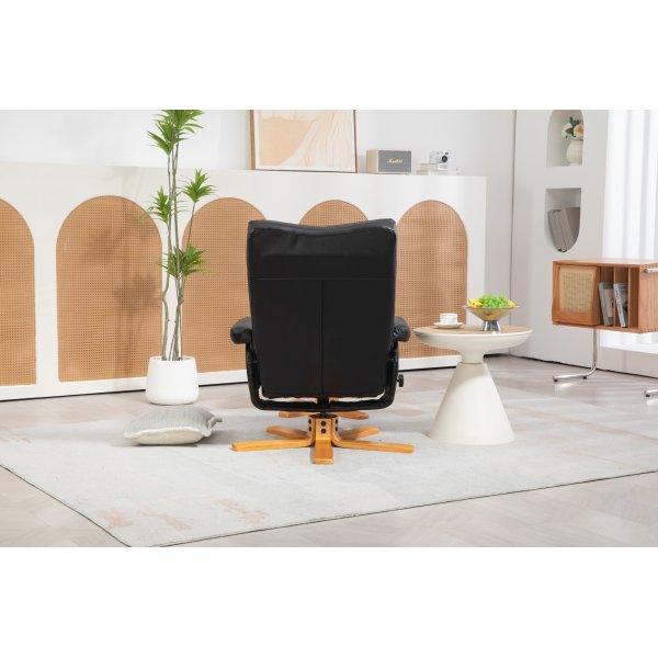 Duva lepotuoli rahiolla mustaa PU:ta ja ruskeat jalat Duva lepotuoli rahiolla mustaa PU:ta ja ruskeat jalat