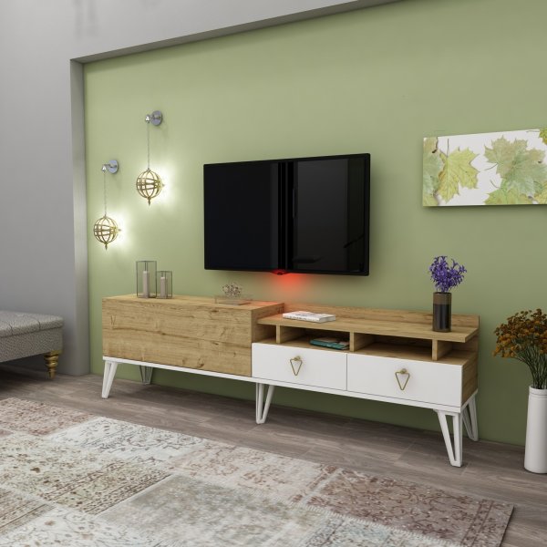 Royal mediapenkki - Valkoinen/tammi Royal mediapenkki - Valkoinen/tammi