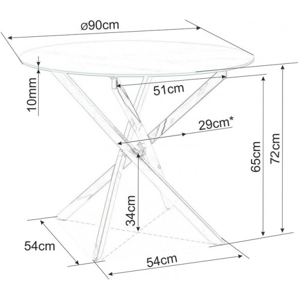 Charlotte- ruokapyt - pyre - 90cm halkaisija - Kromi / Lasi