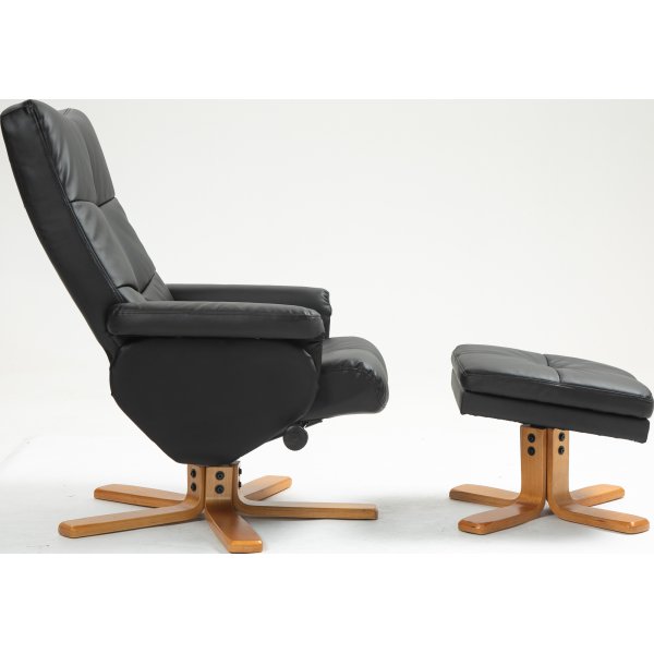 Duva lepotuoli rahiolla mustaa PU:ta ja ruskeat jalat Duva lepotuoli rahiolla mustaa PU:ta ja ruskeat jalat