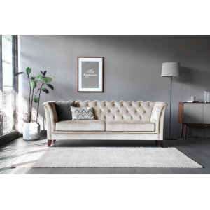 Kolmen istuttava Milton Chesterfield-sohva - Beige sametti + Huonekalujen tekstiilien puhdistus Kolmen istuttava Milton Chesterfield-sohva - Beige sametti + Huonekalujen tekstiilien puhdistus