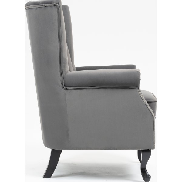 Korvaläpällinen nojatuoli harmaalla samettilla Korvaläpällinen nojatuoli harmaalla samettilla