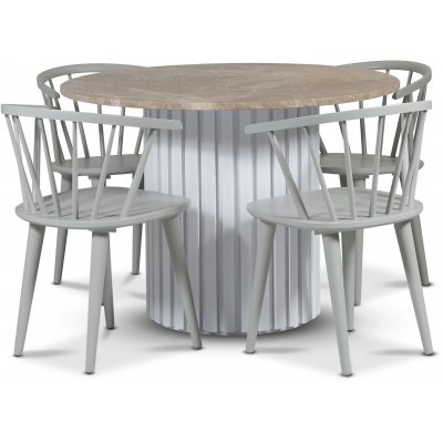 Empire ruokailuryhm 105 cm sis. 4 Dalslandin harmaarunkoista tuolia - Empradore-marmori/valkoinen puinen slepohja