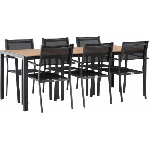 Hanian ruokaryhm�; 6 tuolia ja p�yt� 205 x 90 cm - Musta/luonnonv�rinen