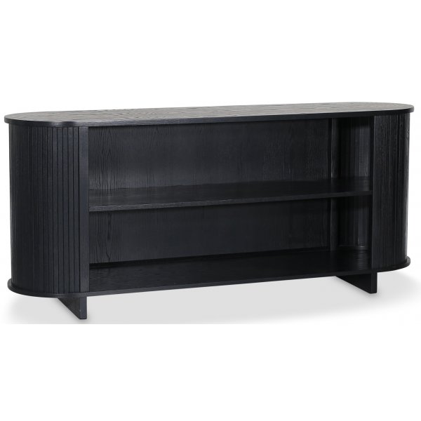 Nova matala kirjahylly mustaksi petsattua tammea puisilla säleillä + Huonekalujen jalat Nova matala kirjahylly mustaksi petsattua tammea puisilla säleillä + Huonekalujen jalat