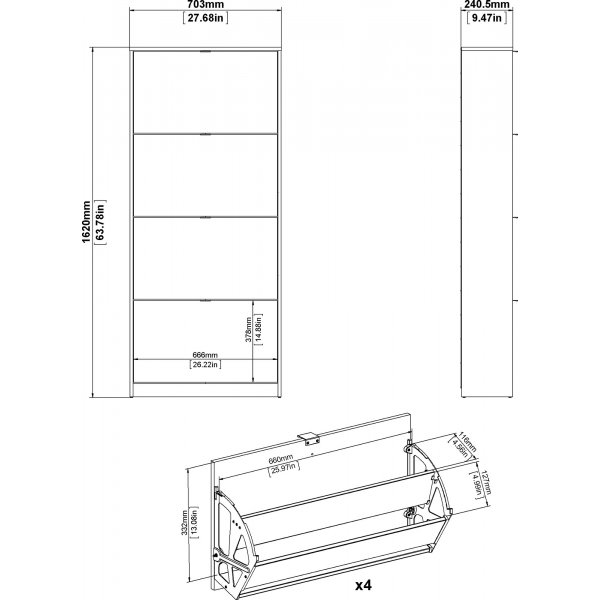 Kengät syvä kenkäkaappi 4 lokerolla - Valkoinen Kengät syvä kenkäkaappi 4 lokerolla - Valkoinen