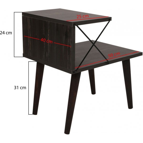 Ristikkäinen yöpöytä - tummanruskea Ristikkäinen yöpöytä - tummanruskea