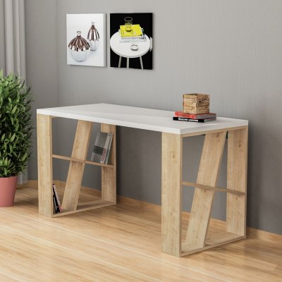 Hunajapöytä 140x60 cm - Valkoinen/tammi