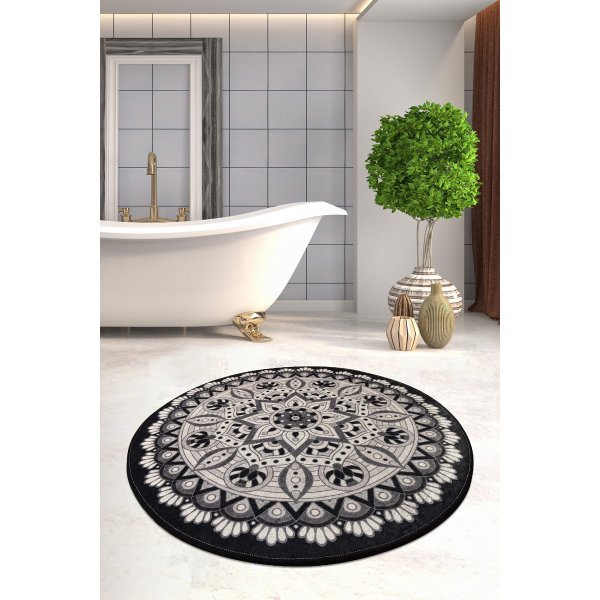 Mandala kylpyhuonematto - Musta/valkoinen Mandala kylpyhuonematto - Musta/valkoinen