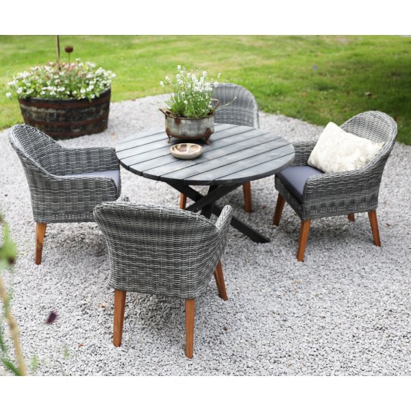 Mercury-ruokailuryhm�: Scottsdale py�re� p�yt� Shabby Chic -harmaa, mukaan lukien 4 Valetta-nojatuolia harmaata synteettist� rot