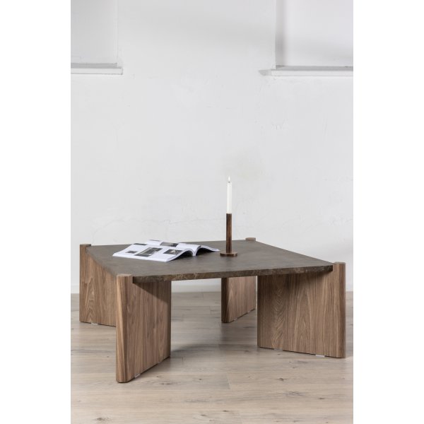 Sohvapöytä Rogaland 100 x 100 cm - Ruskeaa puuta ruskealla marmorijäljitelmällä Sohvapöytä Rogaland 100 x 100 cm - Ruskeaa puuta ruskealla marmorijäljitelmällä