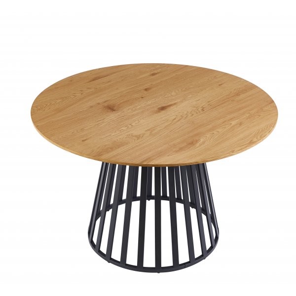 Inez pyöreä ruokapöytä Ø120 cm tammiviilu / Musta metalli Inez pyöreä ruokapöytä Ø120 cm tammiviilu / Musta metalli